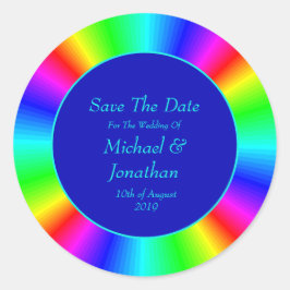 Farbenfrohe, helle Rainbow-Hochzeit retten das Dat Runder Aufkleber