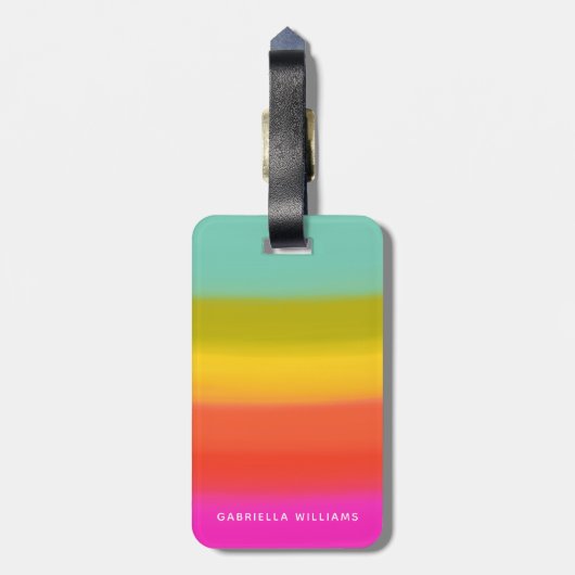 Farbenfrohe, helle Regenbogenstreifen Name Gepäckanhänger (Rückseite vertikal)