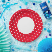 Farbenfrohe, helle, rote Polka Dotter Rim Pappteller (Party)