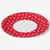 Farbenfrohe, helle, rote Polka Dotter Rim Pappteller (Schrägansicht)