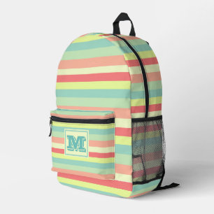 Farbenfrohe helle Streifen modernes Monogramm Bedruckter Rucksack