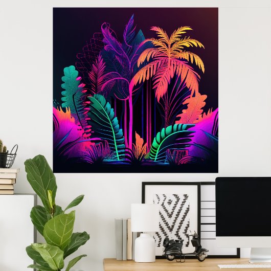 Farbenfrohe, helle tropische Palmen Wand drucken Poster (Heimbüro)