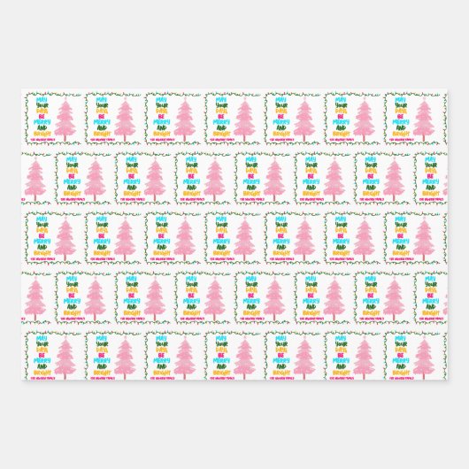 Farbenfrohe, hellrosa Weihnachtsbaum Custom Geschenkpapier Set (Vorderseite 3)