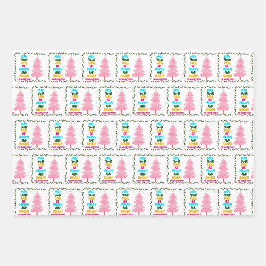 Farbenfrohe, hellrosa Weihnachtsbaum Custom Geschenkpapier Set (Vorderseite)