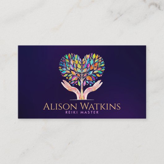 Farbenfrohe Helping Hand Herz Tree Mosaik Visitenkarte (Vorderseite)