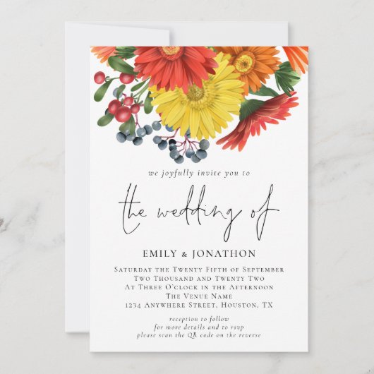 Farbenfrohe Herbst-Florals QR-Code Hochzeit Einlad Einladung (Vorderseite)