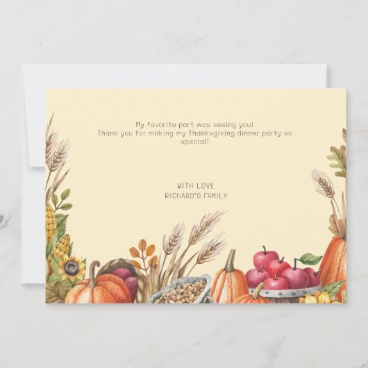Farbenfrohe Herbstaufführung Erntedank Dinner Part Dankeskarte (Rückseite)
