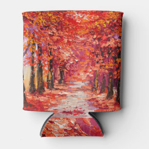 Farbenfrohe Herbstbäume, impressionistische Ölmale Dosenkühler