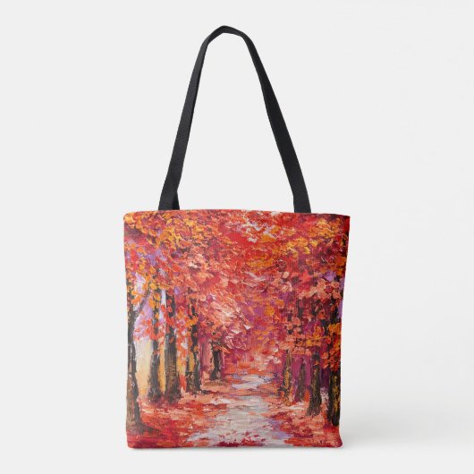 Farbenfrohe Herbstbäume, impressionistische Ölmale Tasche (Rückseite)