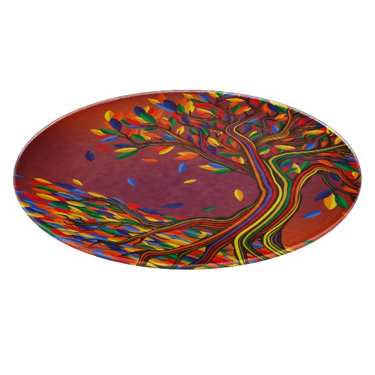 Farbenfrohe Herbstbaume Personalisierter Erntedank Schneidebrett (Ecke)