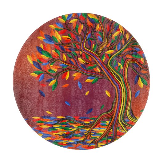 Farbenfrohe Herbstbaume Personalisierter Erntedank Schneidebrett (Vorderseite)