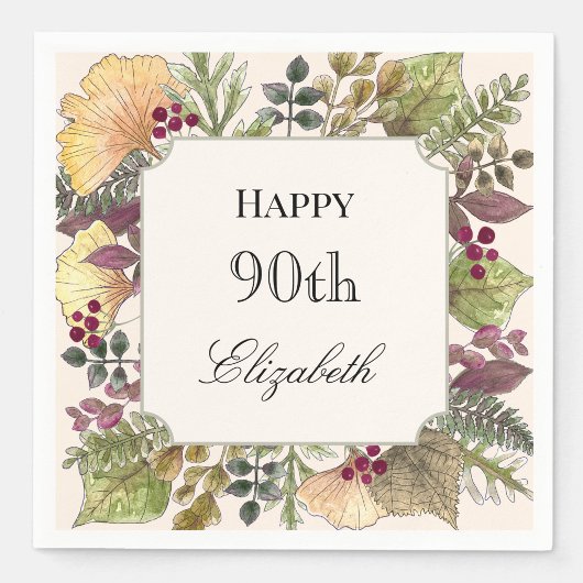 Farbenfrohe Herbstblätter 90. Geburtstag Serviette