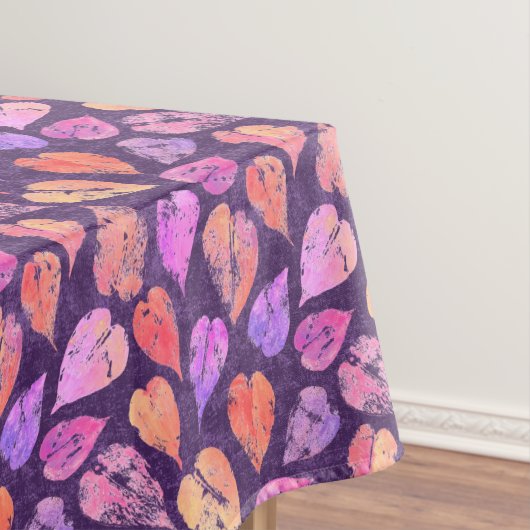 Farbenfrohe Herbstblätter auf violettem Muster Tischdecke (Beispiel)