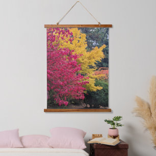 Farbenfrohe Herbstblätter Botanisch Wandteppich Mit Holzrahmen
