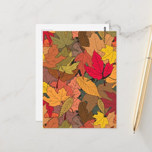 Farbenfrohe Herbstblätter Postkarte (Vorderseite/Rückseite Beispiel)