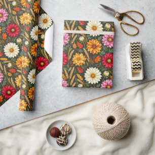 Farbenfrohe Herbstblumen Geschenkpapier
