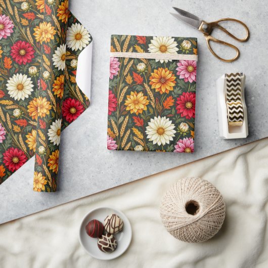 Farbenfrohe Herbstblumen Geschenkpapier (Kunsthandwerk)