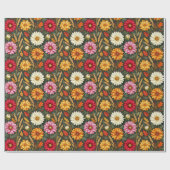 Farbenfrohe Herbstblumen Geschenkpapier (Flach)