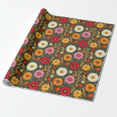 Farbenfrohe Herbstblumen Geschenkpapier (Ungerollt)