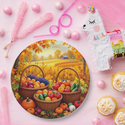 Farbenfrohe Herbsternte Körbe Pappteller (Party)