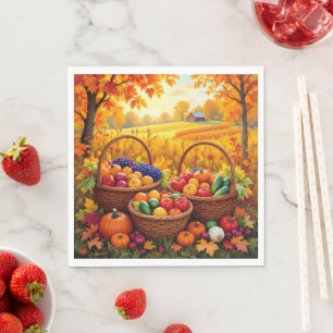 Farbenfrohe Herbsternte Körbe Serviette