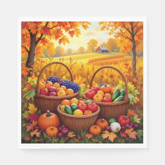 Farbenfrohe Herbsternte Körbe Serviette (Vorderseite)