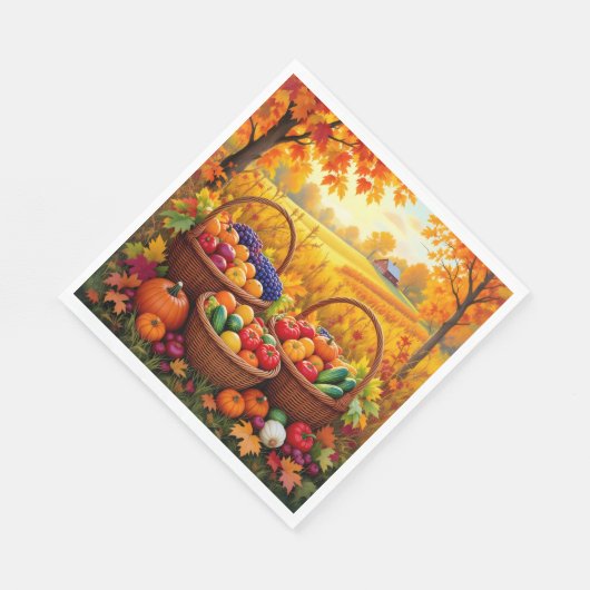 Farbenfrohe Herbsternte Körbe Serviette (Ecke)