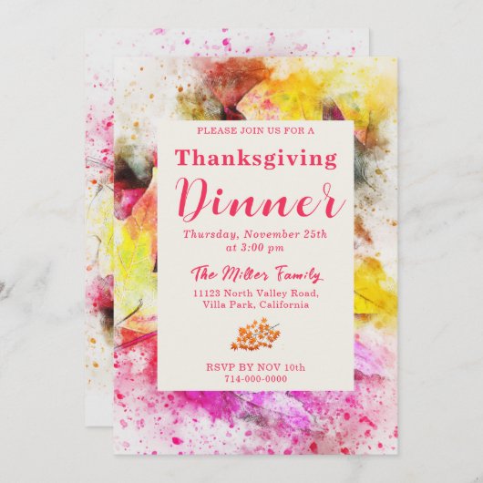 Farbenfrohe Herbstessen Erntedank Einladung (Vorne/Hinten)