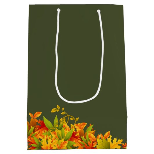 Farbenfrohe Herbstfallen Blätter Geschenktasche Mittlere Geschenktüte (Rückseite)