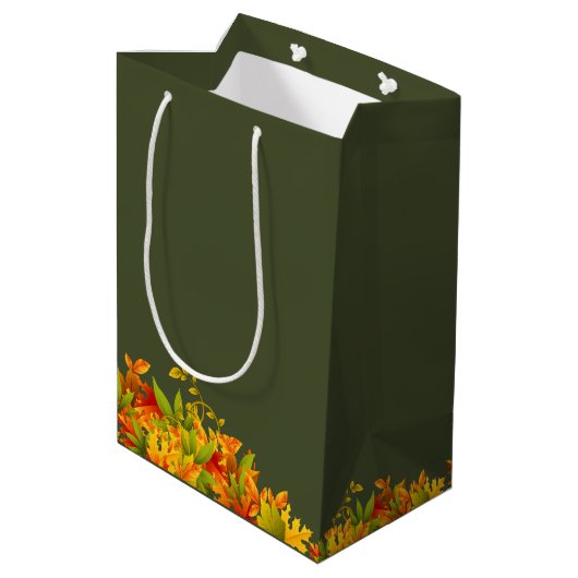 Farbenfrohe Herbstfallen Blätter Geschenktasche Mittlere Geschenktüte (Rückseite Schrägansicht)