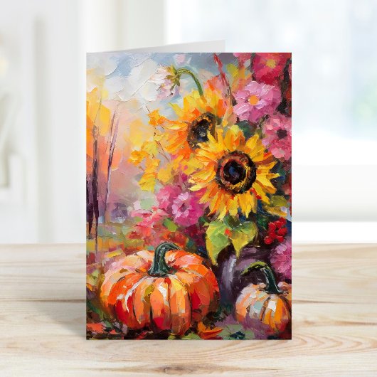 Farbenfrohe Herbstflorale und Pumpkins Karte