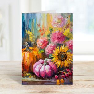 Farbenfrohe Herbstflorale und Pumpkins Karte