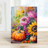 Farbenfrohe Herbstflorale und Pumpkins Karte