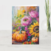 Farbenfrohe Herbstflorale und Pumpkins Karte (Vorderseite)