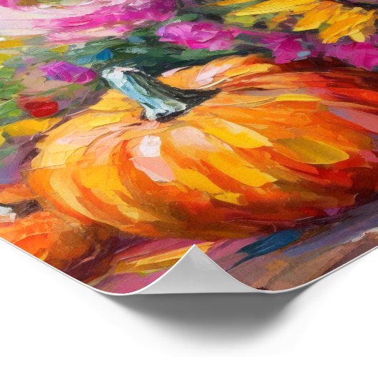 Farbenfrohe Herbstflorale und Pumpkins Poster (Ecke)