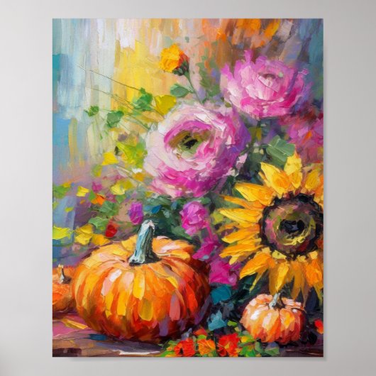 Farbenfrohe Herbstflorale und Pumpkins Poster (Vorne)