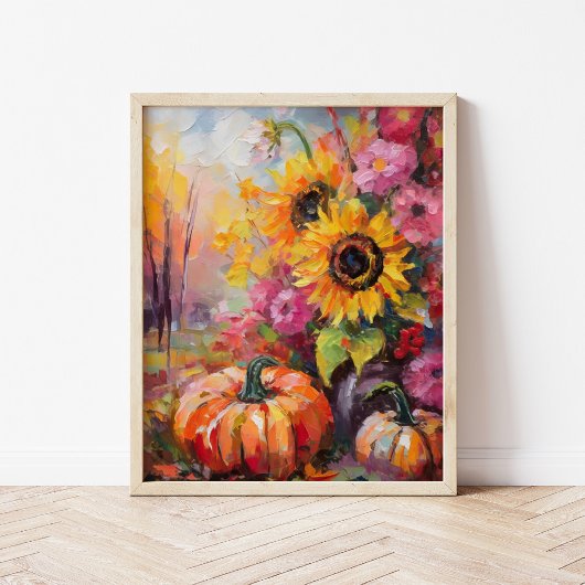 Farbenfrohe Herbstflorale und Pumpkins Poster