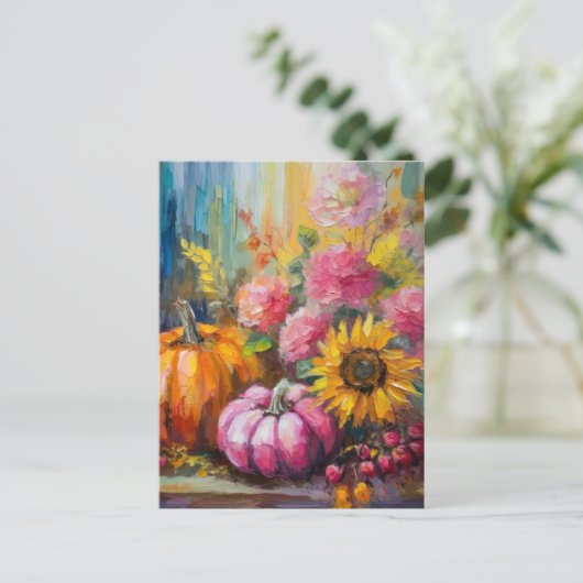 Farbenfrohe Herbstflorale und Pumpkins Postkarte (Stehend Vorderseite)