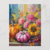 Farbenfrohe Herbstflorale und Pumpkins Postkarte (Vorderseite)