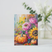 Farbenfrohe Herbstflorale und Pumpkins Postkarte (Stehend Vorderseite)
