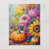 Farbenfrohe Herbstflorale und Pumpkins Postkarte (Vorderseite)