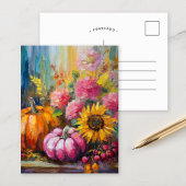 Farbenfrohe Herbstflorale und Pumpkins Postkarte