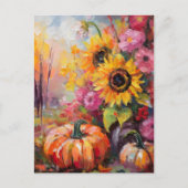 Farbenfrohe Herbstflorale und Pumpkins Postkarte (Vorderseite)