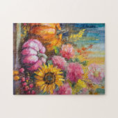 Farbenfrohe Herbstflorale und Pumpkins Puzzle (Horizontal)