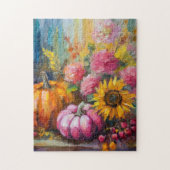 Farbenfrohe Herbstflorale und Pumpkins Puzzle (Vertikal)