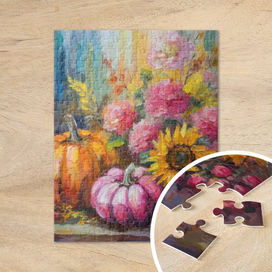 Farbenfrohe Herbstflorale und Pumpkins Puzzle