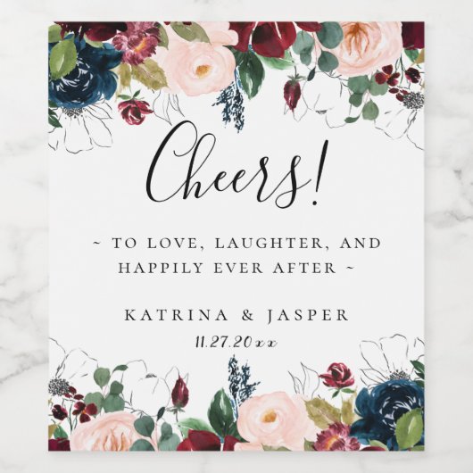 Farbenfrohe Herbstflorrahmen-Hochzeit Weinetikett (Einzelnes Label)