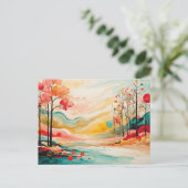Farbenfrohe Herbstfolie Wasserfarben Kunst, Kultur Postkarte (Stehend Vorderseite)
