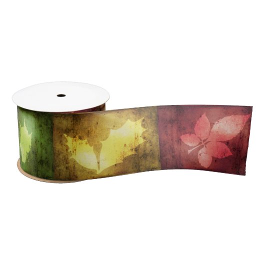 Farbenfrohe Herbstgrunge-Blätter Satinband (Spule)