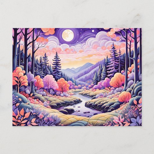 Farbenfrohe Herbstlandschaft mit Strom unter Monli Postkarte (Vorderseite)